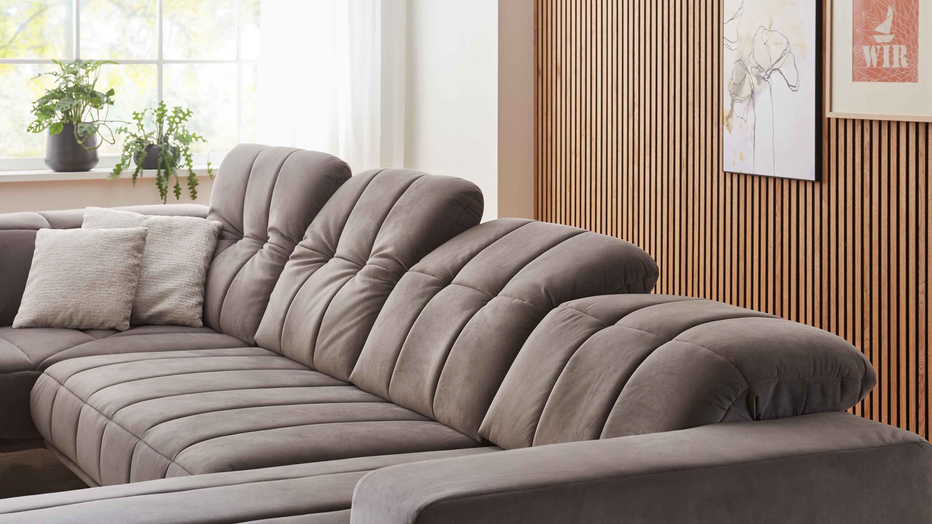 Ecksofa modulmaster aus Stoff in Grau Modulmaster MM-MP1152 - Wohnlandschaft graue Wirkware Salsa & schwarze Metallfüße - Stellfläche ca. 212 x 383 cm