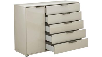 Kombikommode Interliving aus Holz in Hellgrau Interliving Schlafzimmer Serie 1026 – Kombikommode 231 Champagner & Eiche bianco - fünf Türen, eine Schublade, Breite ca. 120 cm