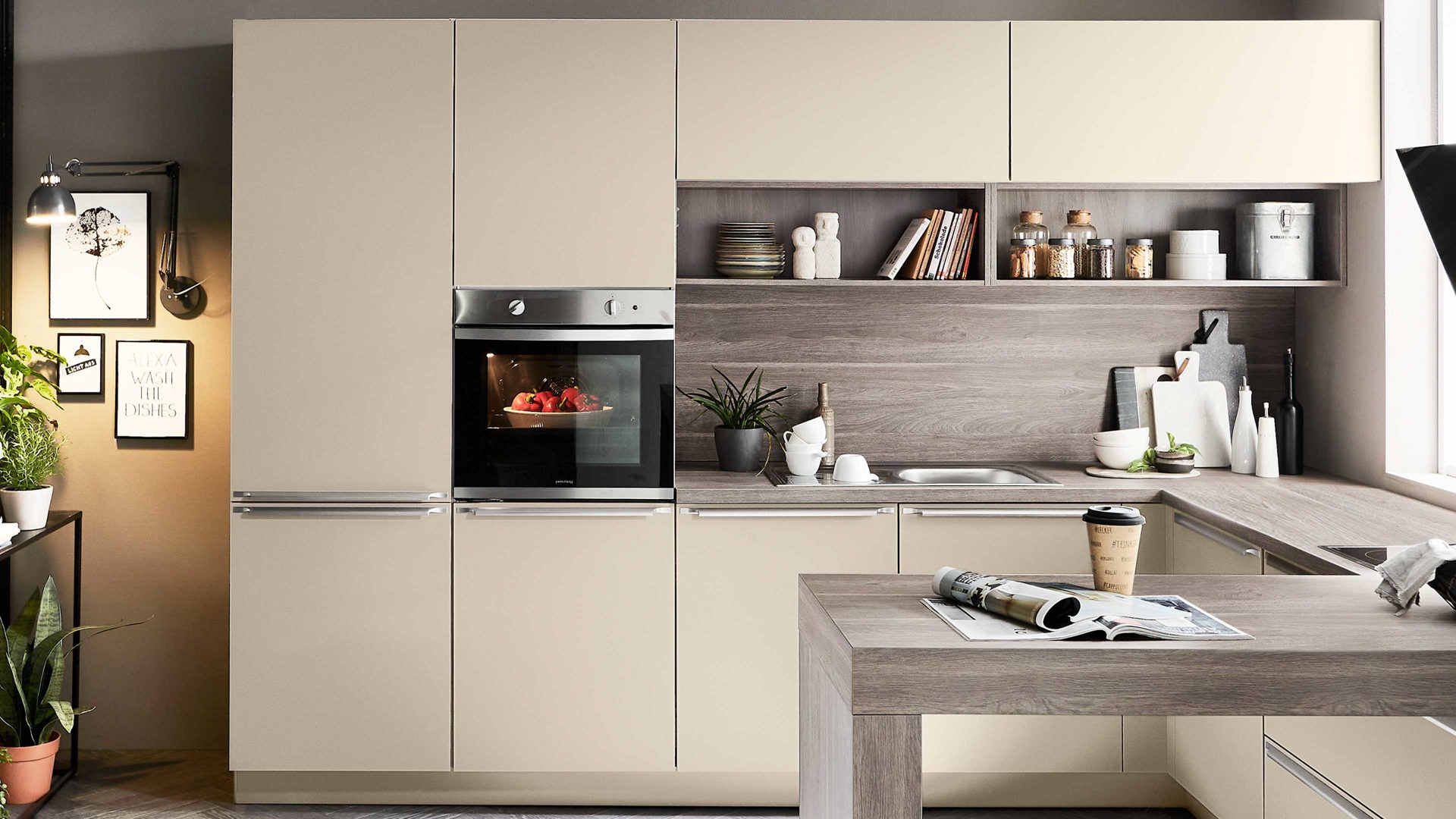 Einbauküche Nolte® küchen aus Holz in Beige nolte® Einbauküche Plus mit privileg Einbaugeräten Lava & Graphitsilber - Stellfläche ca. 310 x 285 cm