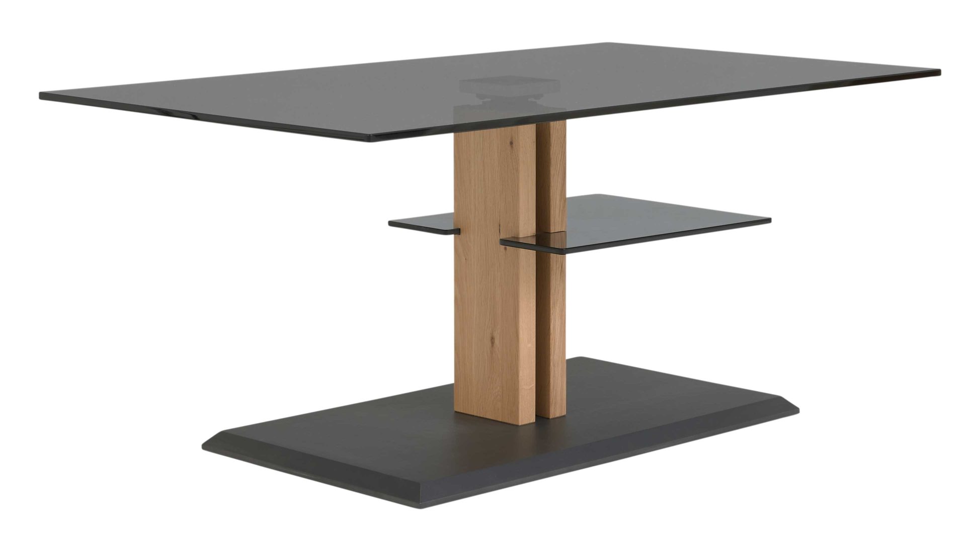 Couchtisch Interliving aus Glas in Dunkelgrau Interliving Couchtisch Serie 6212 - Couchtisch graues Parsolglas & Wildeiche - ca. 100 x 60 cm