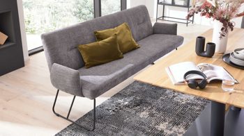 Polsterbank Interliving aus Stoff in Grau Interliving Esszimmer Serie 5504 - Polsterbank grauer Bezug Concrete DCT 99 & schwarzes Kufengestell S 346 - Länge ca. 218 cm