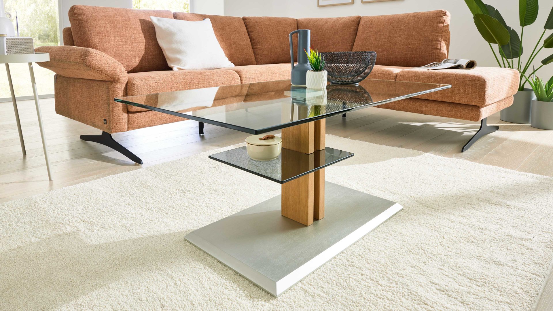 Couchtisch Interliving aus Glas in Transparent Interliving Couchtisch Serie 6212 - Couchtisch GKL-EBI Klarglas & Wildeiche - ca. 100 x 60 cm