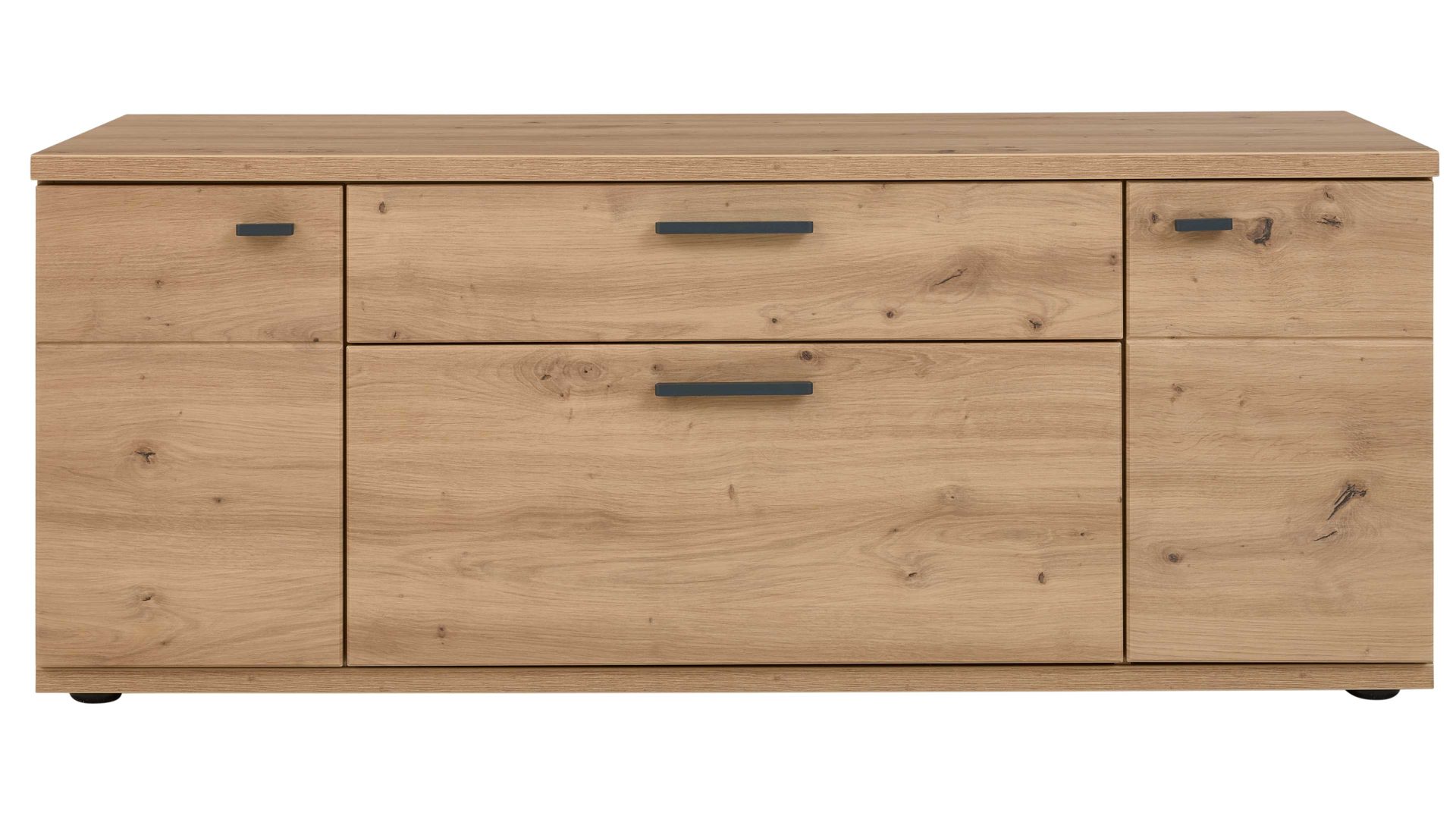Lowboard Interliving aus Holz in Holzfarben Interliving Wohnzimmer Serie 2110 - Lowboard Alteiche - zwei Türen, zwei Schubladen, Breite ca. 135 cm