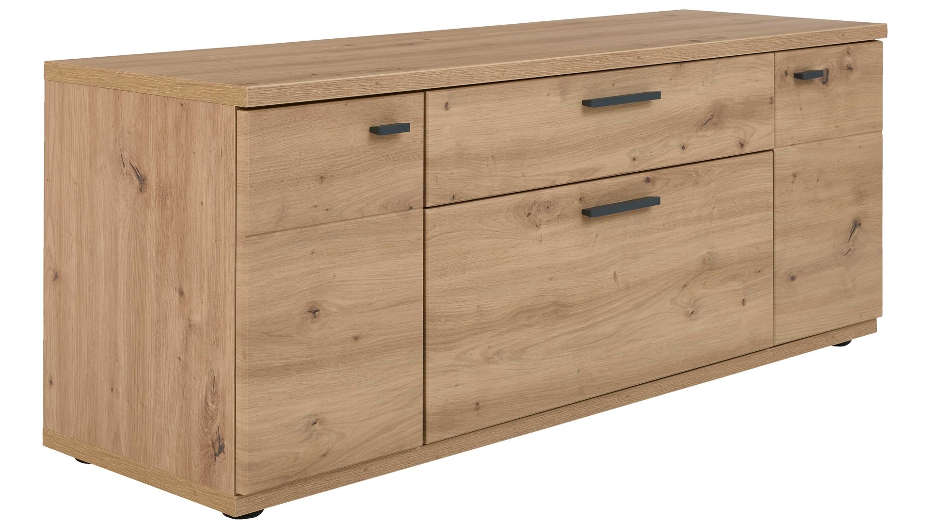 Lowboard Interliving aus Holz in Holzfarben Interliving Wohnzimmer Serie 2110 - Lowboard Alteiche - zwei Türen, zwei Schubladen, Breite ca. 135 cm