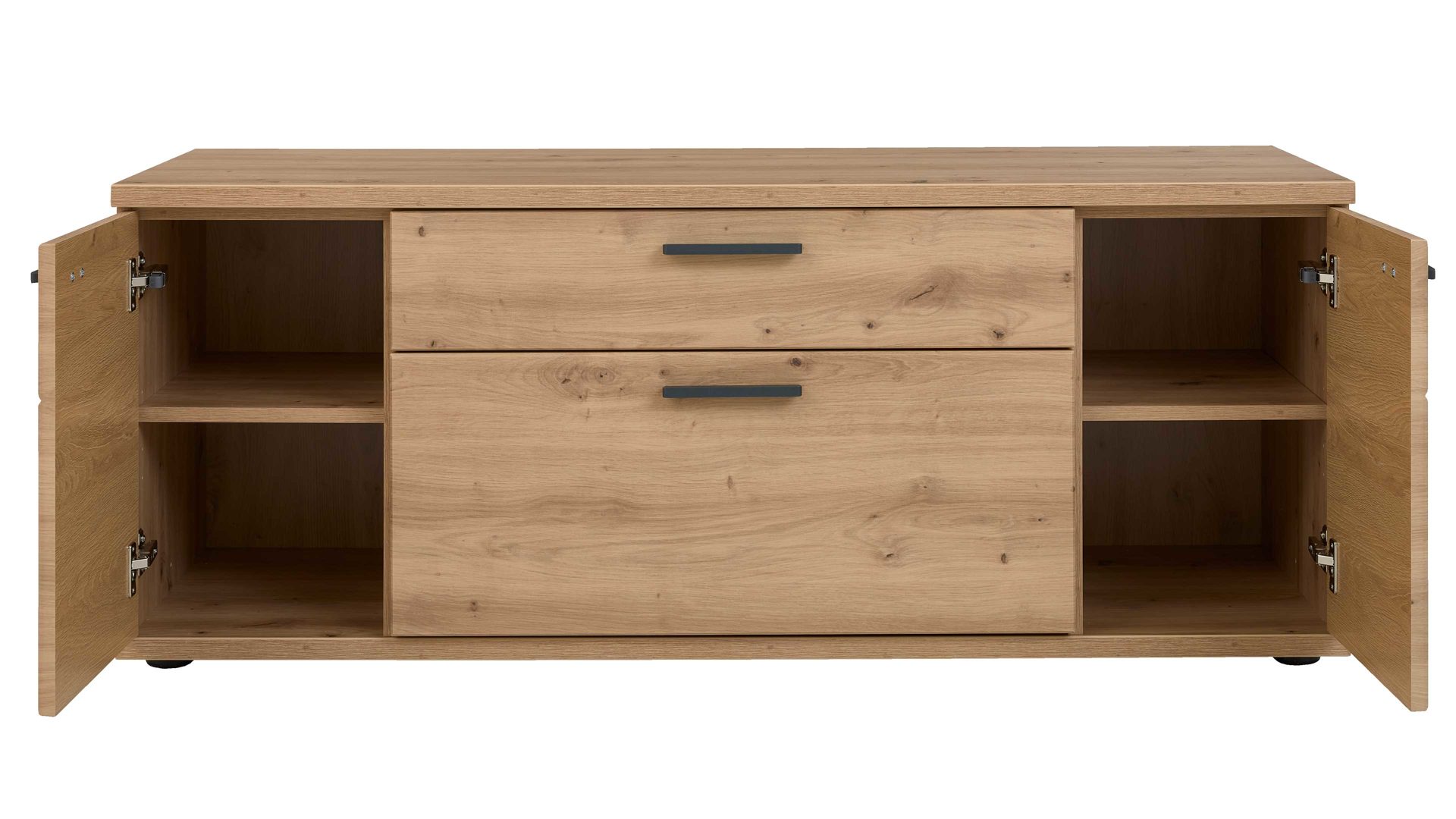 Lowboard Interliving aus Holz in Holzfarben Interliving Wohnzimmer Serie 2110 - Lowboard Alteiche - zwei Türen, zwei Schubladen, Breite ca. 135 cm