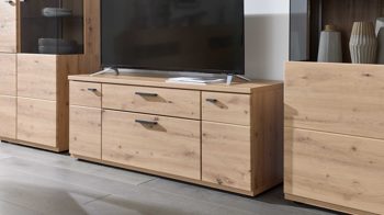 Lowboard Interliving aus Holz in Holzfarben Interliving Wohnzimmer Serie 2110 - Lowboard Alteiche - zwei Türen, zwei Schubladen, Breite ca. 135 cm
