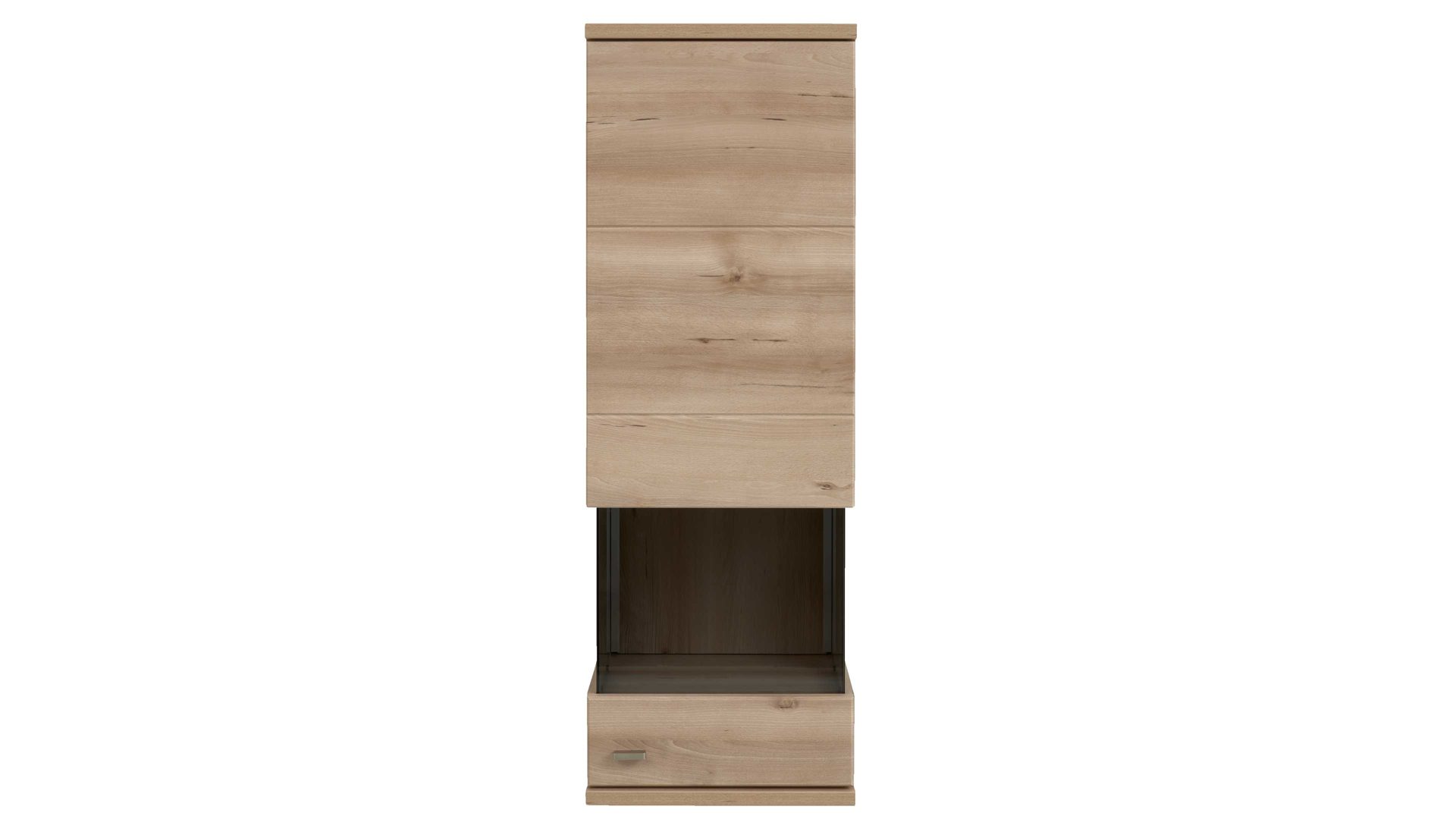 Vitrine Interliving aus Holz in Holzfarben Hell Interliving Wohnzimmer Serie 2110 - Hängevitrine Naturbuche - eine Tür, Höhe ca. 130 cm