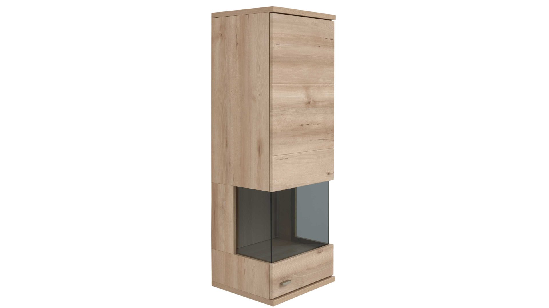 Vitrine Interliving aus Holz in Holzfarben Hell Interliving Wohnzimmer Serie 2110 - Hängevitrine Naturbuche - eine Tür, Höhe ca. 130 cm