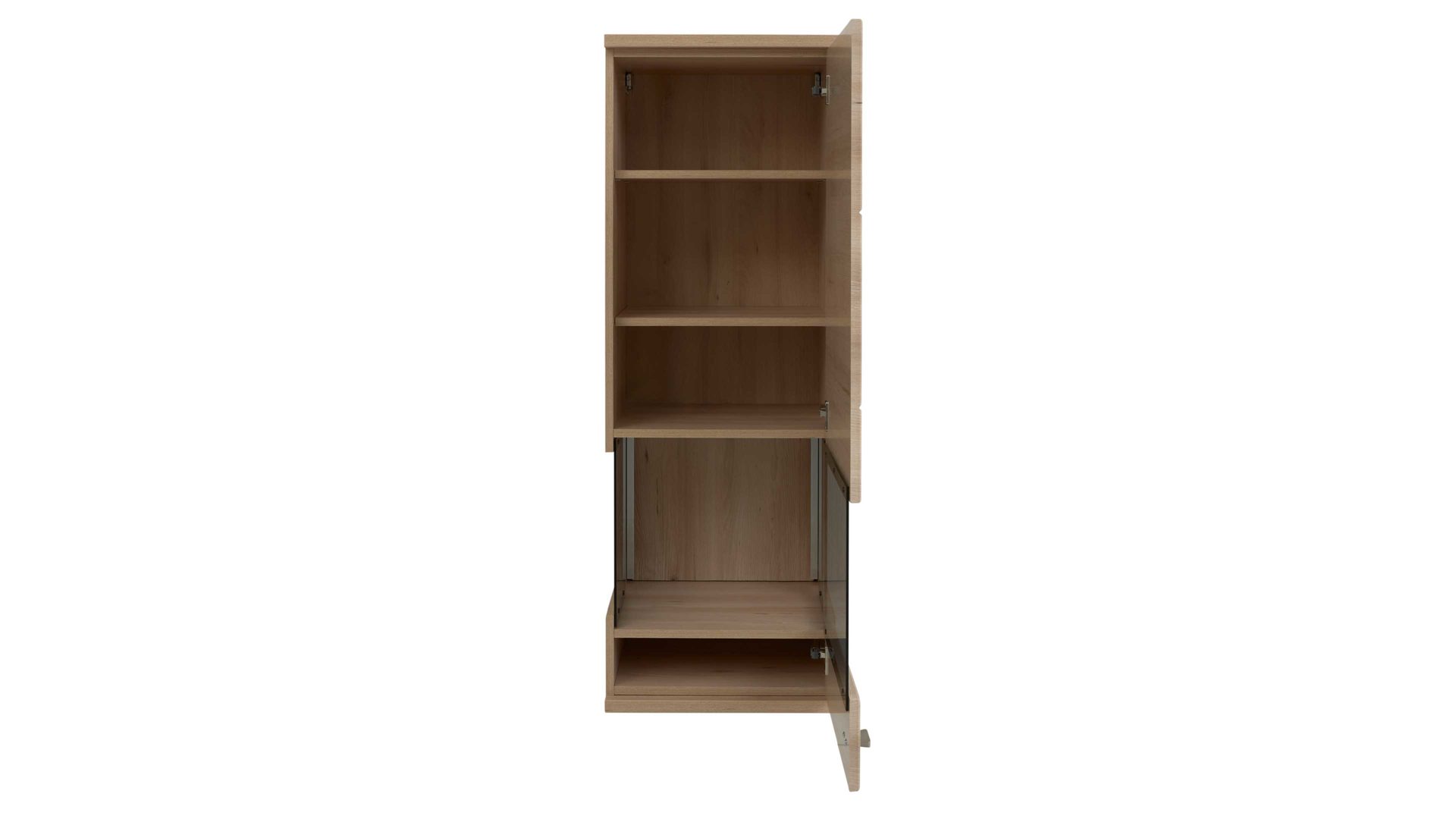 Vitrine Interliving aus Holz in Holzfarben Hell Interliving Wohnzimmer Serie 2110 - Hängevitrine Naturbuche - eine Tür, Höhe ca. 130 cm