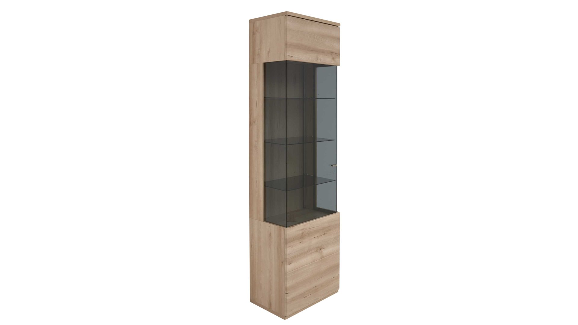 Vitrine Interliving aus Holz in Holzfarben Hell Interliving Wohnzimmer Serie 2110 - Vitrine Naturbuche - eine Tür, Höhe ca. 216 cm
