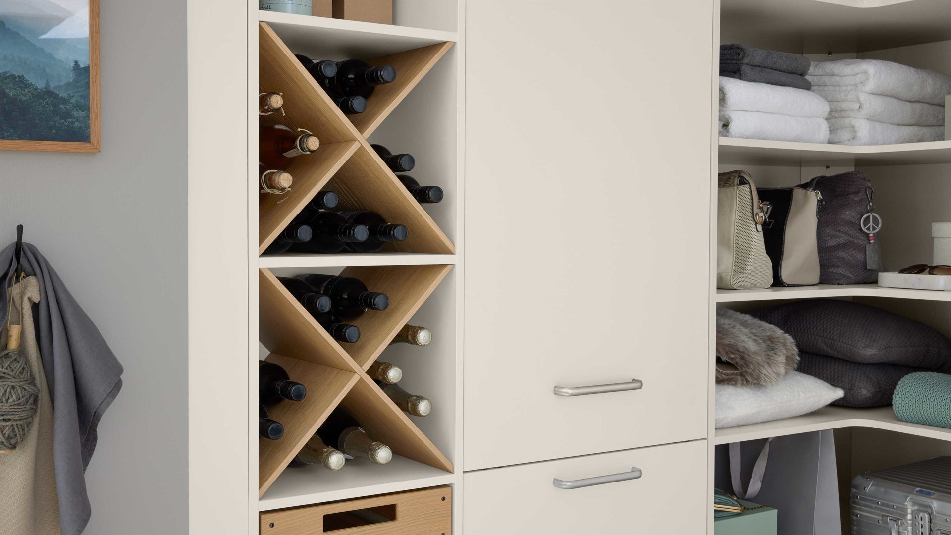 Einbauküche WERT KÜCHE® aus Holz in Weiß WERT KÜCHE® Nova - Hauswirtschaftsraumlösung Muschelweiß - Stellfäche ca. 195 x 258 cm