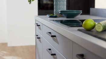 Einbauküche WERT KÜCHE® aus Holz in Schwarz WERT KÜCHE® Franziska mit AEG Einbaugeräten Onyxschwarz & Achatgrau - dreizeilig