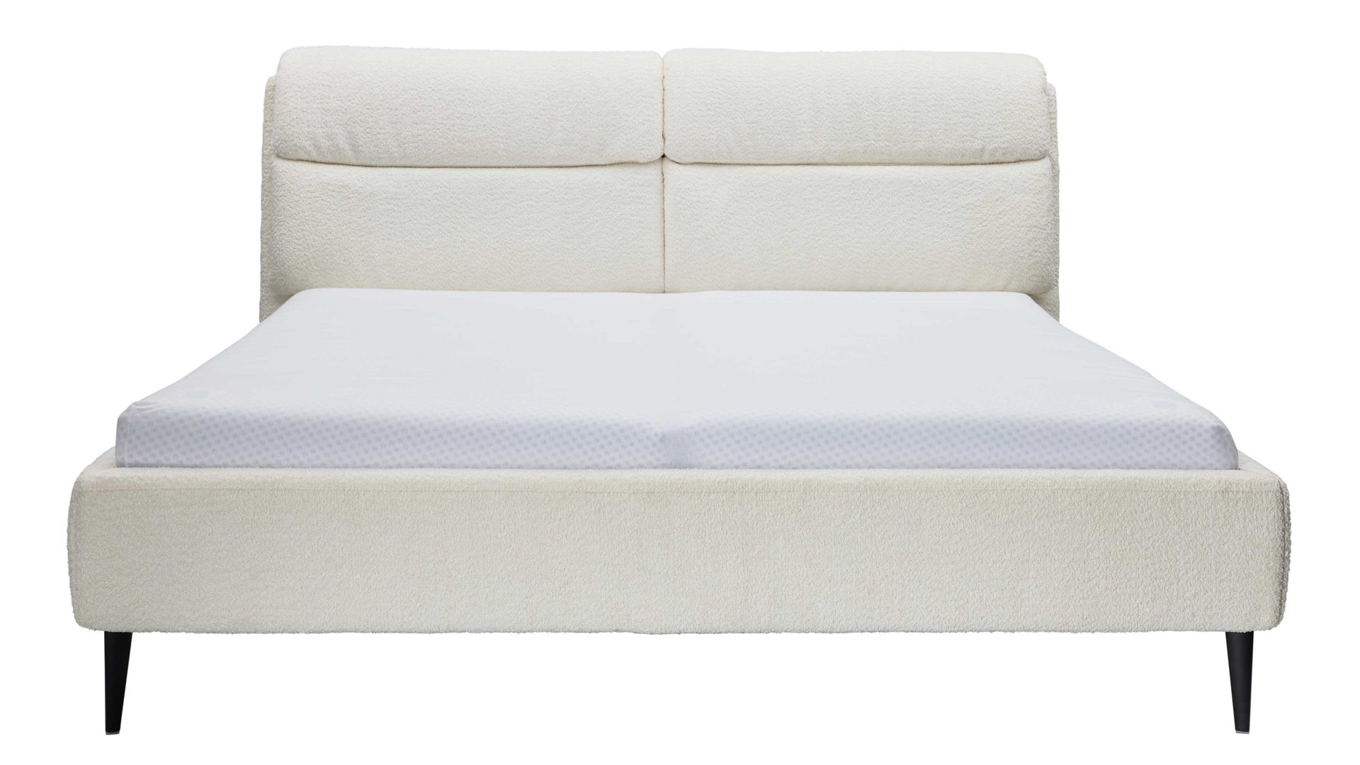 Bettgestell Interliving aus Stoff in Weiß Interliving Bettensystem Serie 1416 - Polsterbettgestell naturweiße Chenille Kama 680000 & schwarze Metallfüße – Liegefläche ca. 180 x 200 cm