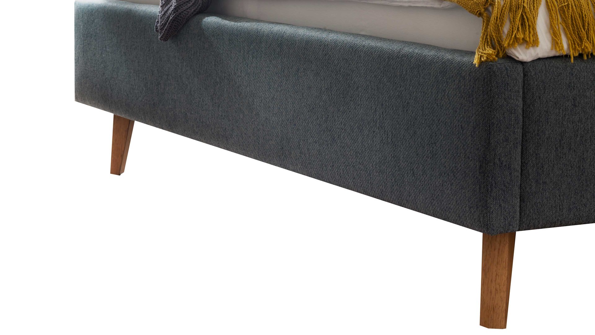 Bettgestell Meise.möbel aus Stoff in Blau Polsterbettgestell Frieda oceanfarbener Bezug Stelar 39 & eichefarbene Holzfüße - Liegefläche ca. 160 x 200 cm