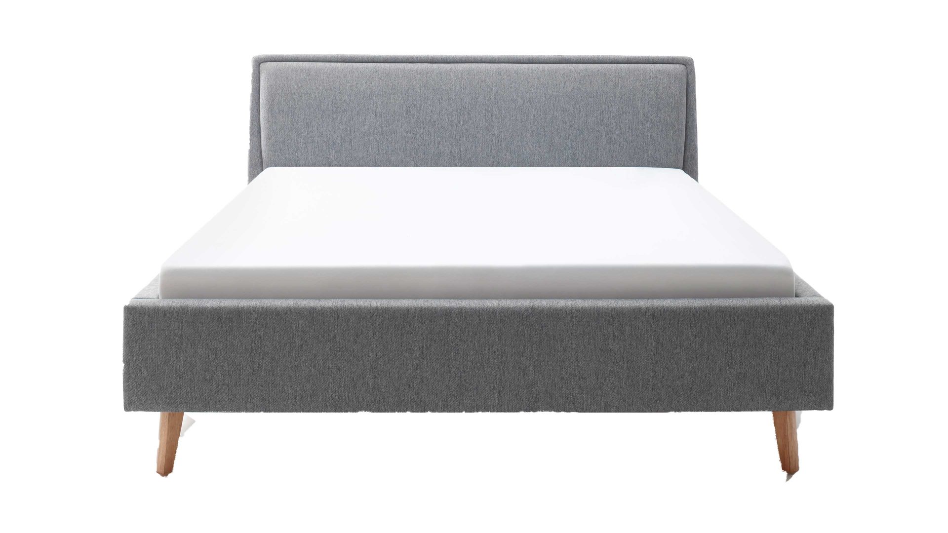 Bettgestell Meise.möbel aus Stoff in Grau Polsterbettgestell Frieda mit Bettkasten grauer Bezug Stelar 92 & eichefarbene Holzfüße - Liegefläche ca. 160 x 200 cm