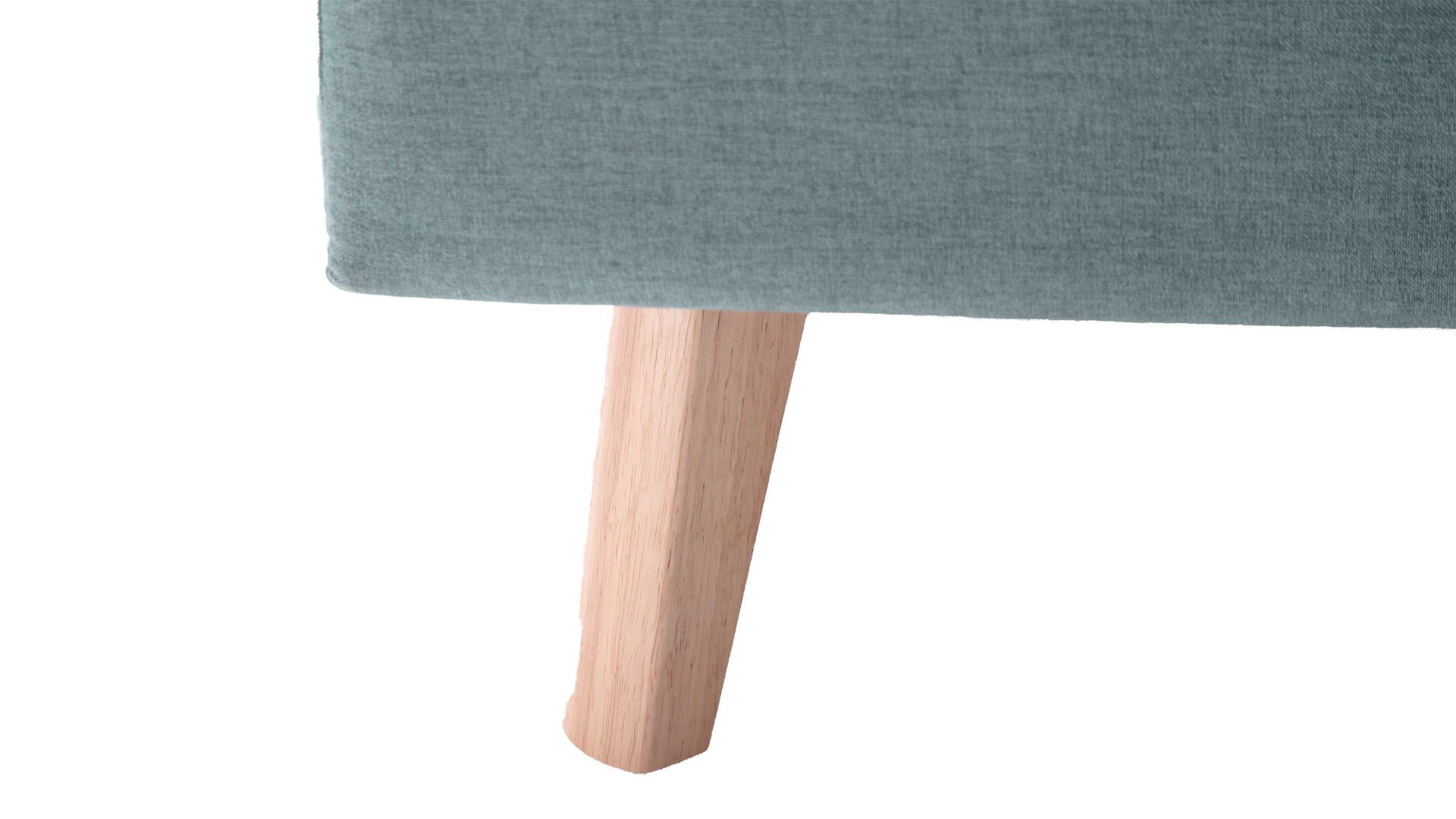 Bettgestell Meise.möbel aus Stoff in Blau Polsterbettgestell Frieda mit Bettkasten eisblauer Bezug Sawana 72 & eichefarbene Holzfüße - Liegefläche ca. 180 x 200 cm