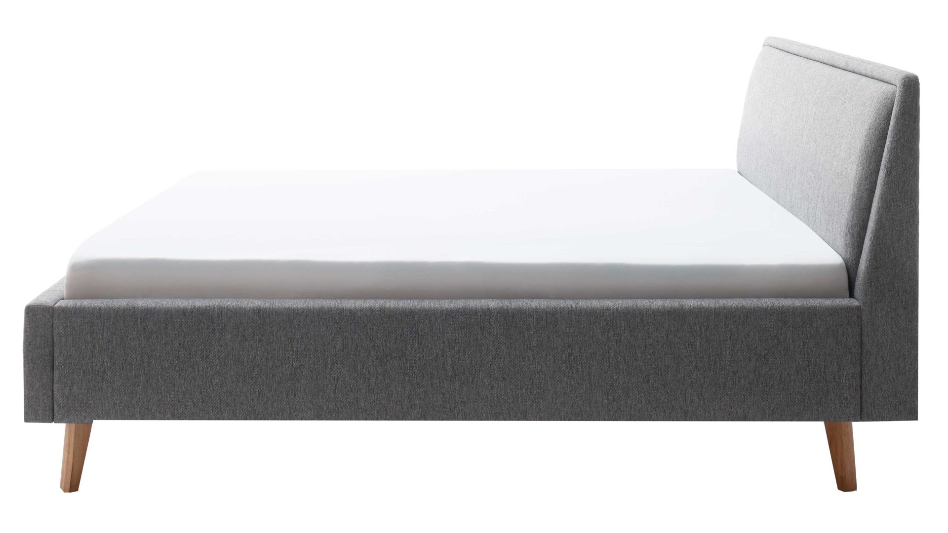 Bettgestell Meise.möbel aus Stoff in Grau Polsterbettgestell Frieda grauer Bezug Stelar 92 & eichefarbene Holzfüße - Liegefläche ca. 140 x 200 cm