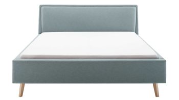 Bettgestell Meise.möbel aus Stoff in Blau Polsterbettgestell Frieda eisblauer Bezug Sawana 72 & eichefarbene Holzfüße - Liegefläche ca. 180 x 200 cm