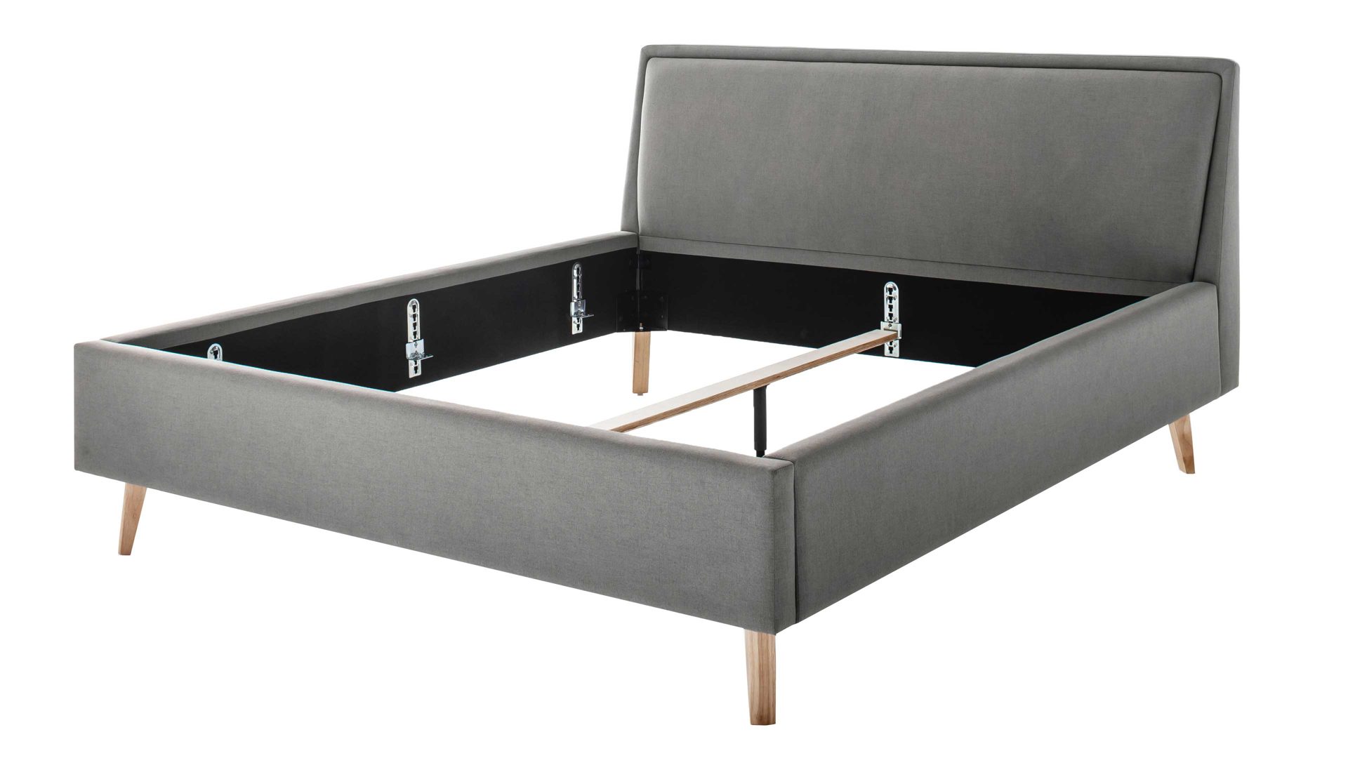 Bettgestell Meise.möbel aus Stoff in Hellgrau Polsterbettgestell Frieda hellgrauer Bezug Sawana 21 & eichefarbene Holzfüße - Liegefläche ca. 180 x 200 cm
