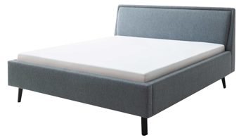 Bettgestell Meise.möbel aus Stoff in Blau Polsterbettgestell Frieda oceanfarbener Bezug Stelar 39 & schwarze Holzfüße - Liegefläche ca. 180 x 200 cm