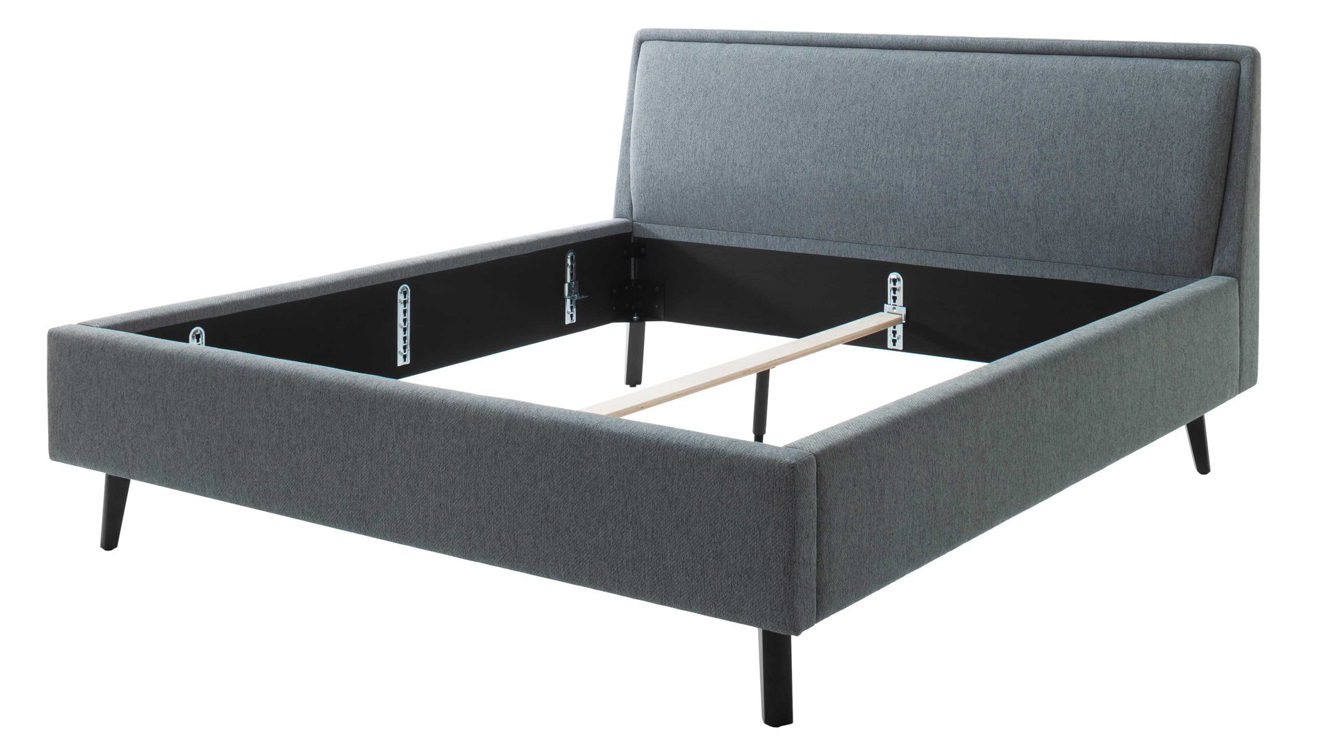 Bettgestell Meise.möbel aus Stoff in Blau Polsterbettgestell Frieda oceanfarbener Bezug Stelar 39 & schwarze Holzfüße - Liegefläche ca. 160 x 200 cm