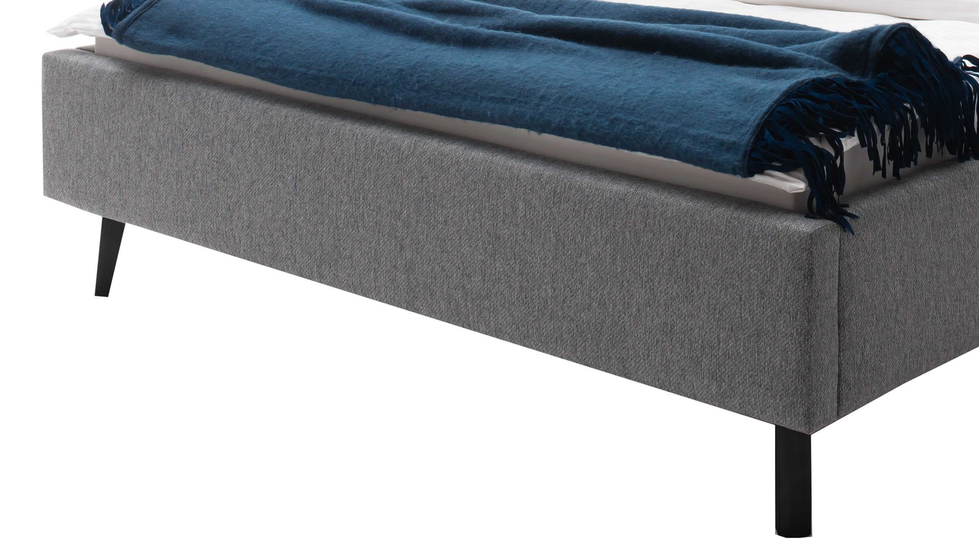 Bettgestell Meise.möbel aus Stoff in Grau Polsterbettgestell Frieda grauer Bezug Stelar 92 & schwarze Holzfüße - Liegefläche ca. 180 x 200 cm