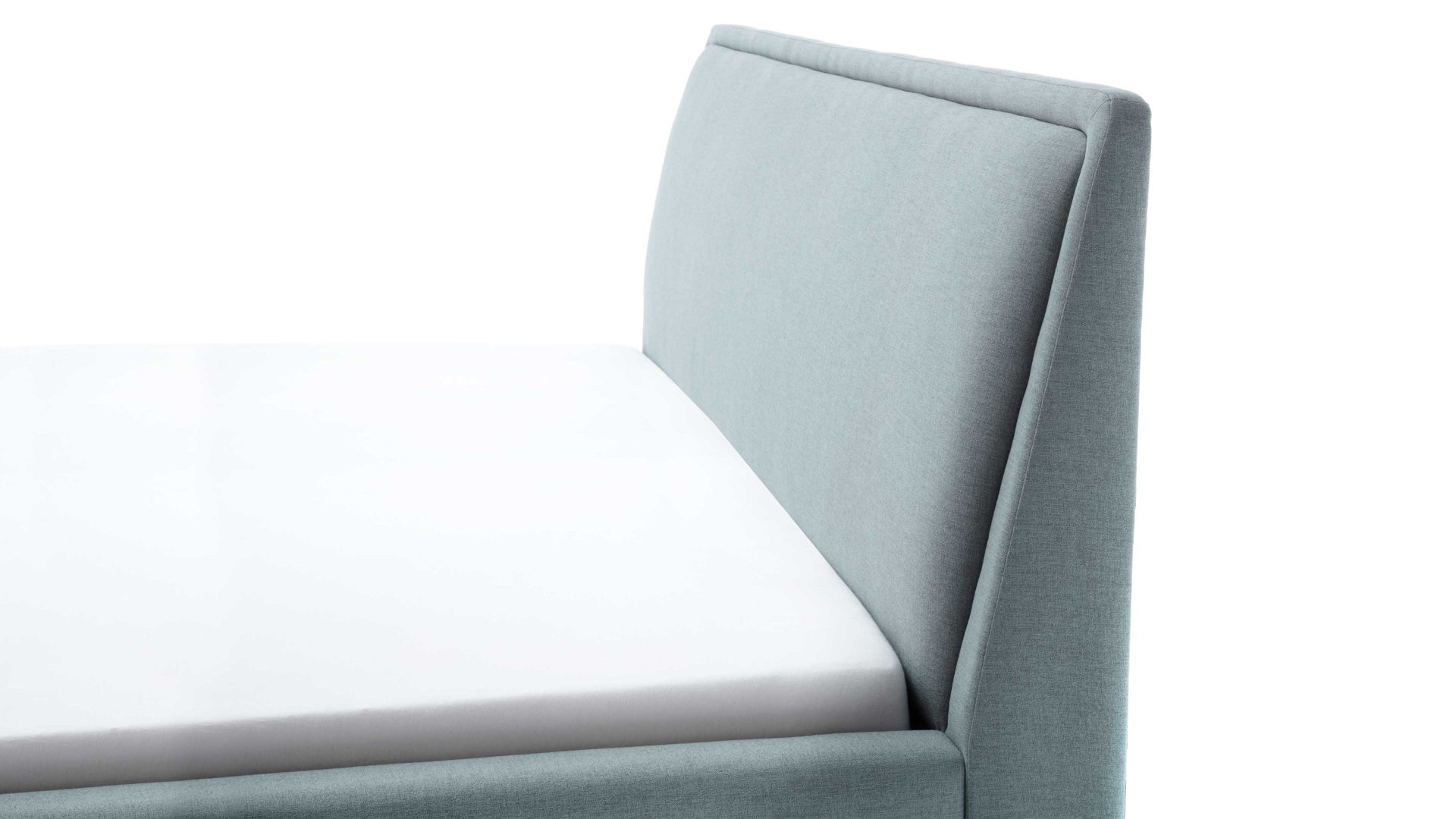 Bettgestell Meise.möbel aus Stoff in Blau Polsterbettgestell Frieda eisblauer Bezug Sawana 72 & schwarze Holzfüße - Liegefläche ca. 140 x 200 cm