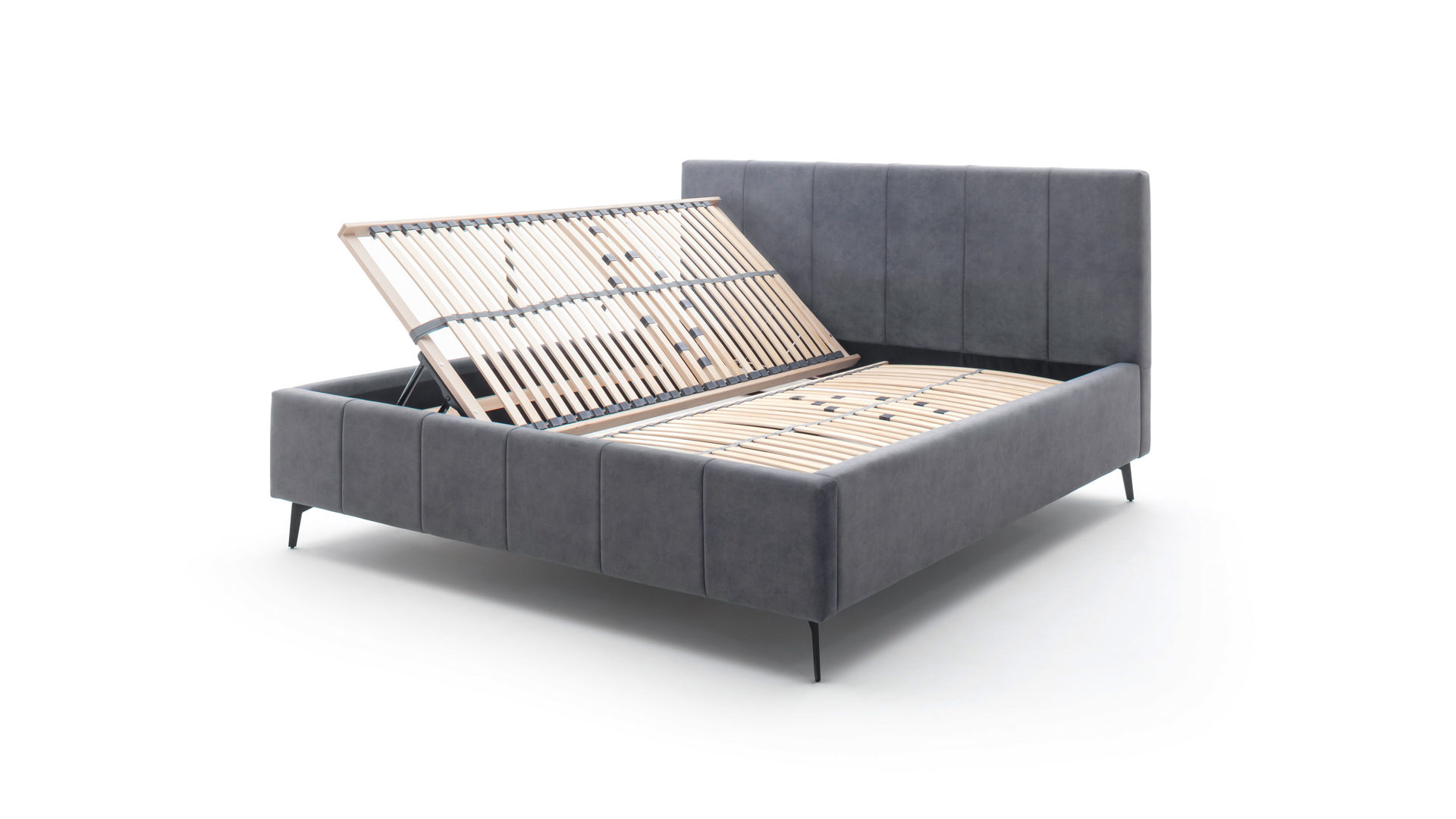Polsterbett Meise.möbel aus Stoff in Anthrazit Polsterbettgestell Lizzano mit Bettkasten anthrazitfarbener Samtbezug Cloud 84 & Metallfüße - Liegefläche ca. 180 x 200 cm