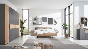 Komplettzimmer Interliving aus Holz in Holzfarben Interliving Schlafzimmer Serie 1029 – Komplettzimmer Wildeiche & Graphit - vierteilig, sechstürig