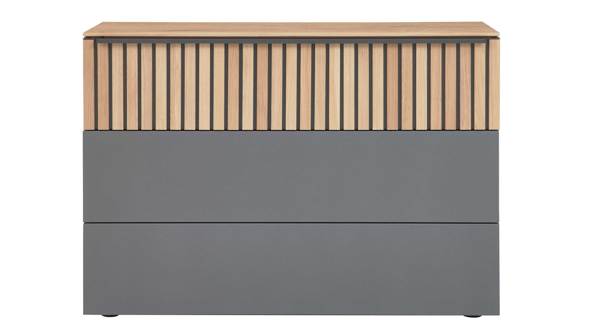 Schubladenkommode Interliving aus Holz in Dunkelgrau Interliving Schlafzimmer Serie 1029 – Schubladenkommode Graphit & Wildeiche - drei Schubladen, Breite ca. 115 cm