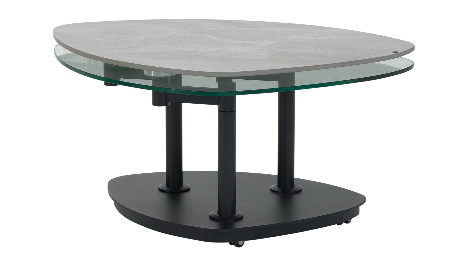 Couchtisch Interliving aus Keramik in Hellgrau Interliving Couchtisch Serie 6219 - Funktions-Couchtisch Marmoroptik Emperador & schwarzer Stahl - ca. 88 x 75 cm