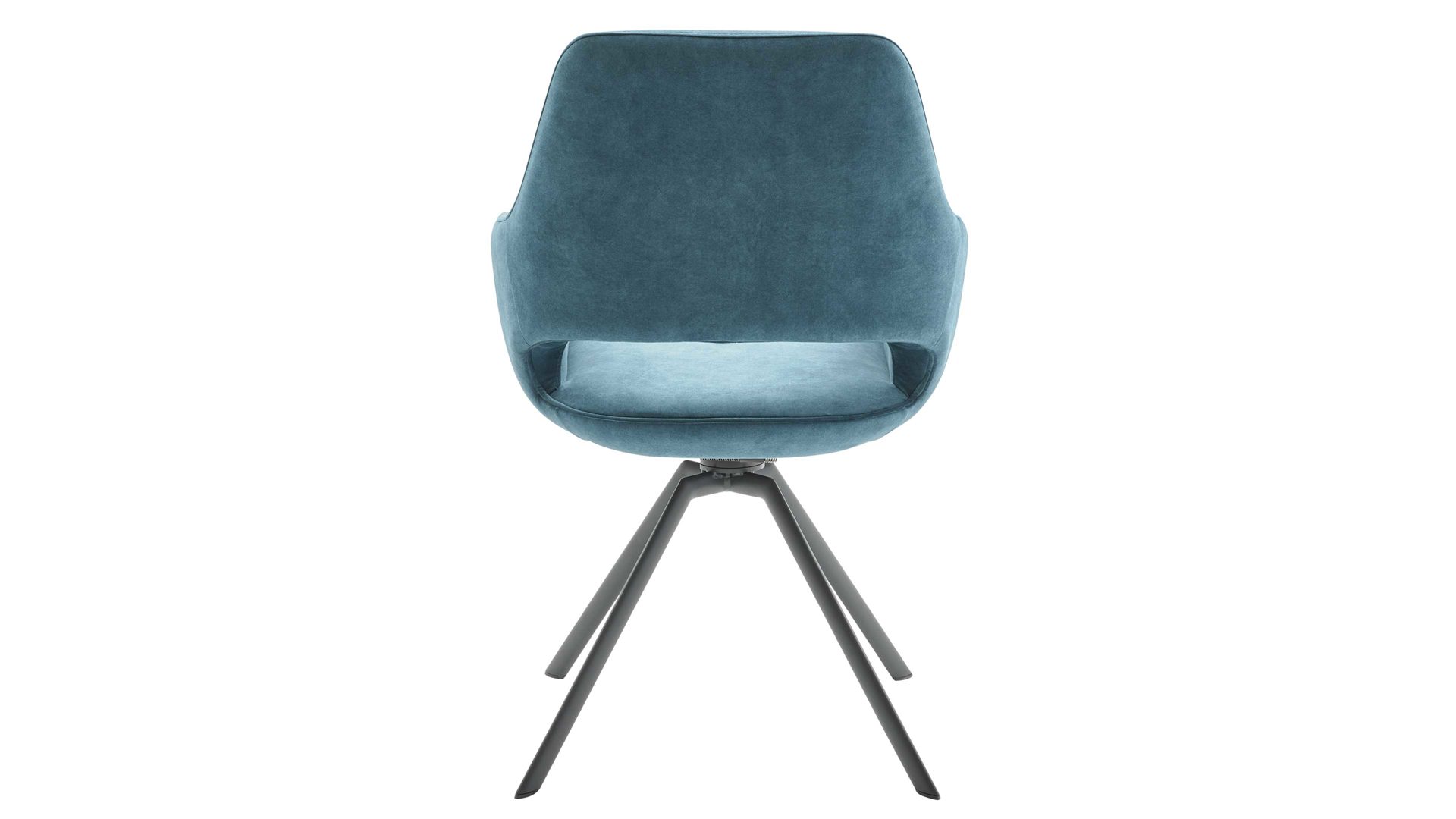 Tischgruppe Interliving aus Stoff in Blau Interliving Esszimmer Serie 5112 - Essgruppe im Skandi-Look petrolfarbene Mikrofaser Dubai PY, anthrazitfarbenes Metall & goldbraune Halifax Eiche