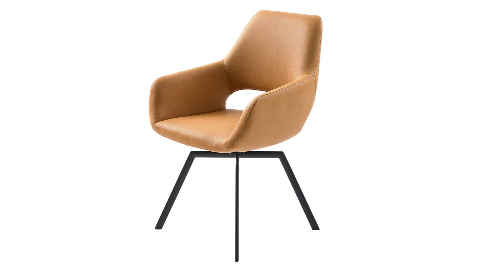 Tischgruppe Interliving aus Stoff in Orange Interliving Esszimmer Serie 5112 - Essgruppe im Skandi-Look kurkumafarbene Mikrofaser Gavin A3, anthrazitfarbenes Metall & goldbraune Halifax Eiche