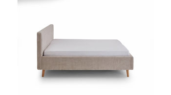 Bettgestell Meise.möbel aus Stoff in Beige Polsterbettgestell Mattis beigefarbener Chenille Bezug Yunus 3 & Holzfüße - Liegefläche ca. 180 x 200 cm
