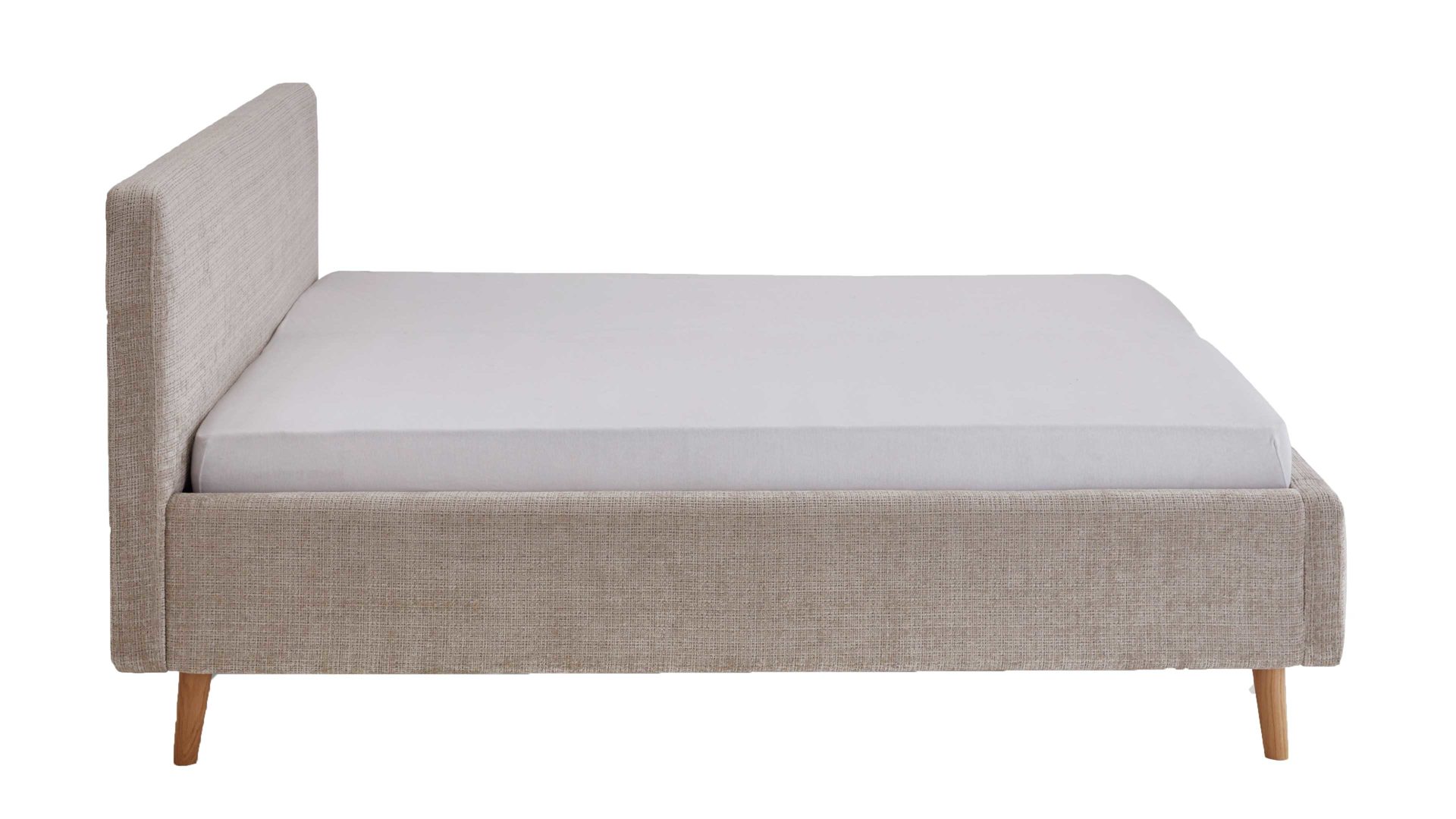 Bettgestell Meise.möbel aus Stoff in Beige Polsterbettgestell Mattis mit Bettkasten beigefarbener Chenille Bezug Yunus 3 & Holzfüße - Liegefläche ca. 180 x 200 cm