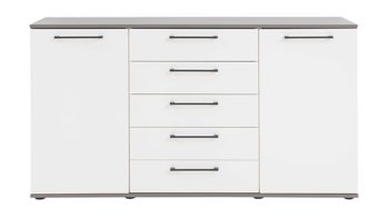 Kombikommode Interliving aus Holz in Weiß Interliving Kleiderschrank Serie 1207 – Kombikommode 670065 Weiß & Manhattan – zwei Türen, fünf Schubladen, Breite ca. 151 cm