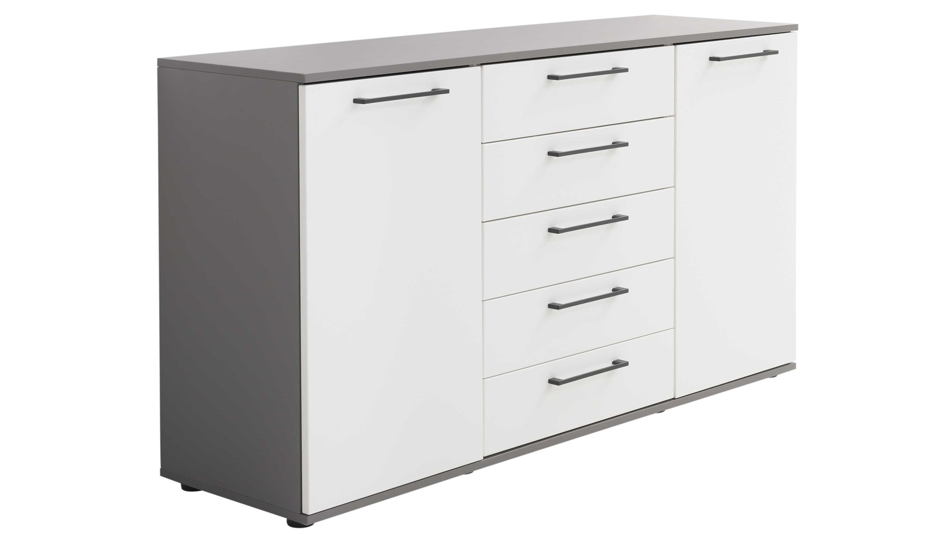 Kombikommode Interliving aus Holz in Weiß Interliving Kleiderschrank Serie 1207 – Kombikommode 670065 Weiß & Manhattan – zwei Türen, fünf Schubladen, Breite ca. 151 cm