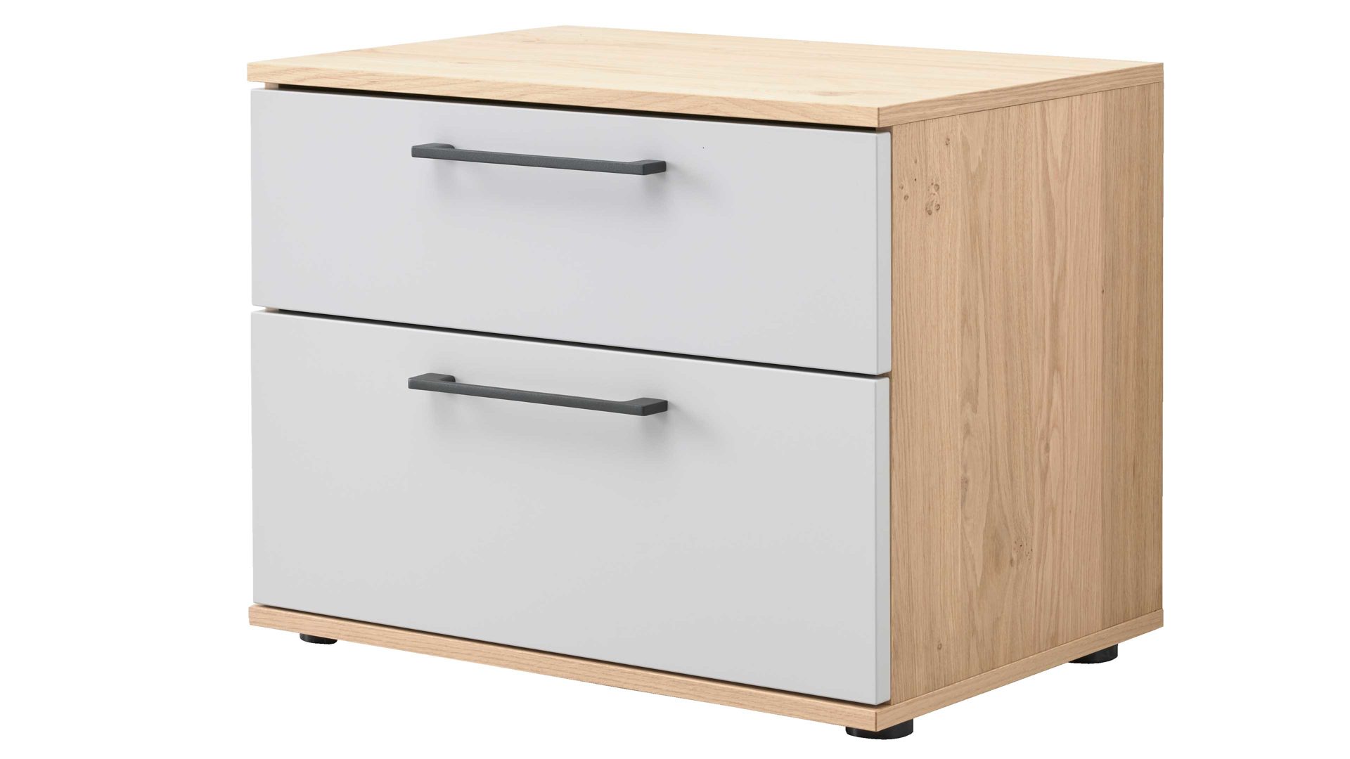 Nachtkommode Interliving aus Holz in Grau Interliving Kleiderschrank Serie 1207 – Nachtkommode 220121 Taupe & Balkeneiche – zwei Schubladen, Breite ca. 60 cm