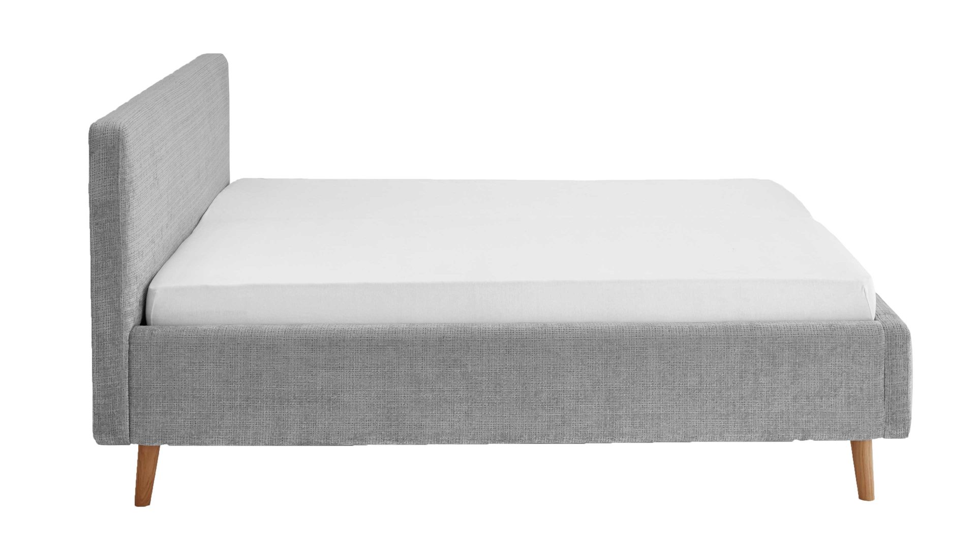 Bettgestell Meise.möbel aus Stoff in Grau Polsterbettgestell Mattis mit Bettkasten grauer Chenille Bezug Yunus 20 & Holzfüße - Liegefläche ca. 180 x 200 cm
