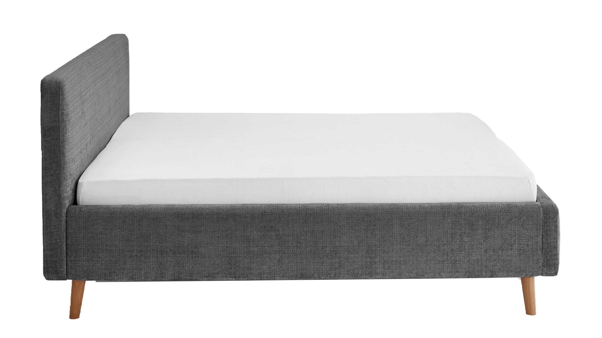 Bettgestell Meise.möbel aus Stoff in Anthrazit Polsterbettgestell Mattis mit Bettkasten anthrazitfarbener Chenille Bezug Yunus 23 & Holzfüße - Liegefläche ca. 180 x 200 cm