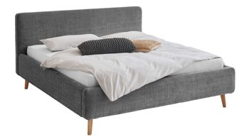Bettgestell Meise.möbel aus Stoff in Anthrazit Polsterbettgestell Mattis mit Bettkasten anthrazitfarbener Chenille Bezug Yunus 23 & Holzfüße - Liegefläche ca. 180 x 200 cm