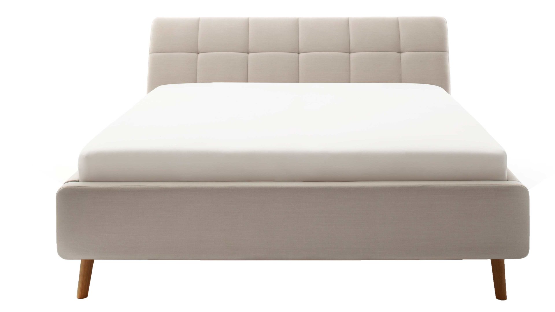 Polsterbett Meise.möbel aus Stoff in Beige Polsterbettgestell Mila mit Bettkasten, gestepptes Kopfteil beiger Flachgewebe-Bezug Capri 3723 - Liegefläche ca. 180 x 200 cm