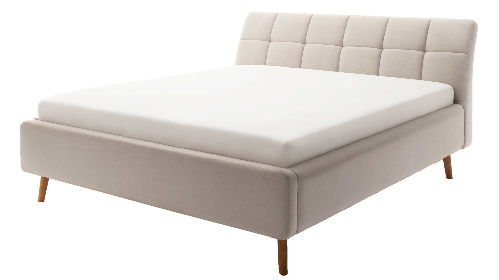 Polsterbett Meise.möbel aus Stoff in Beige Polsterbettgestell Mila mit Bettkasten, gestepptes Kopfteil beiger Flachgewebe-Bezug Capri 3723 - Liegefläche ca. 180 x 200 cm