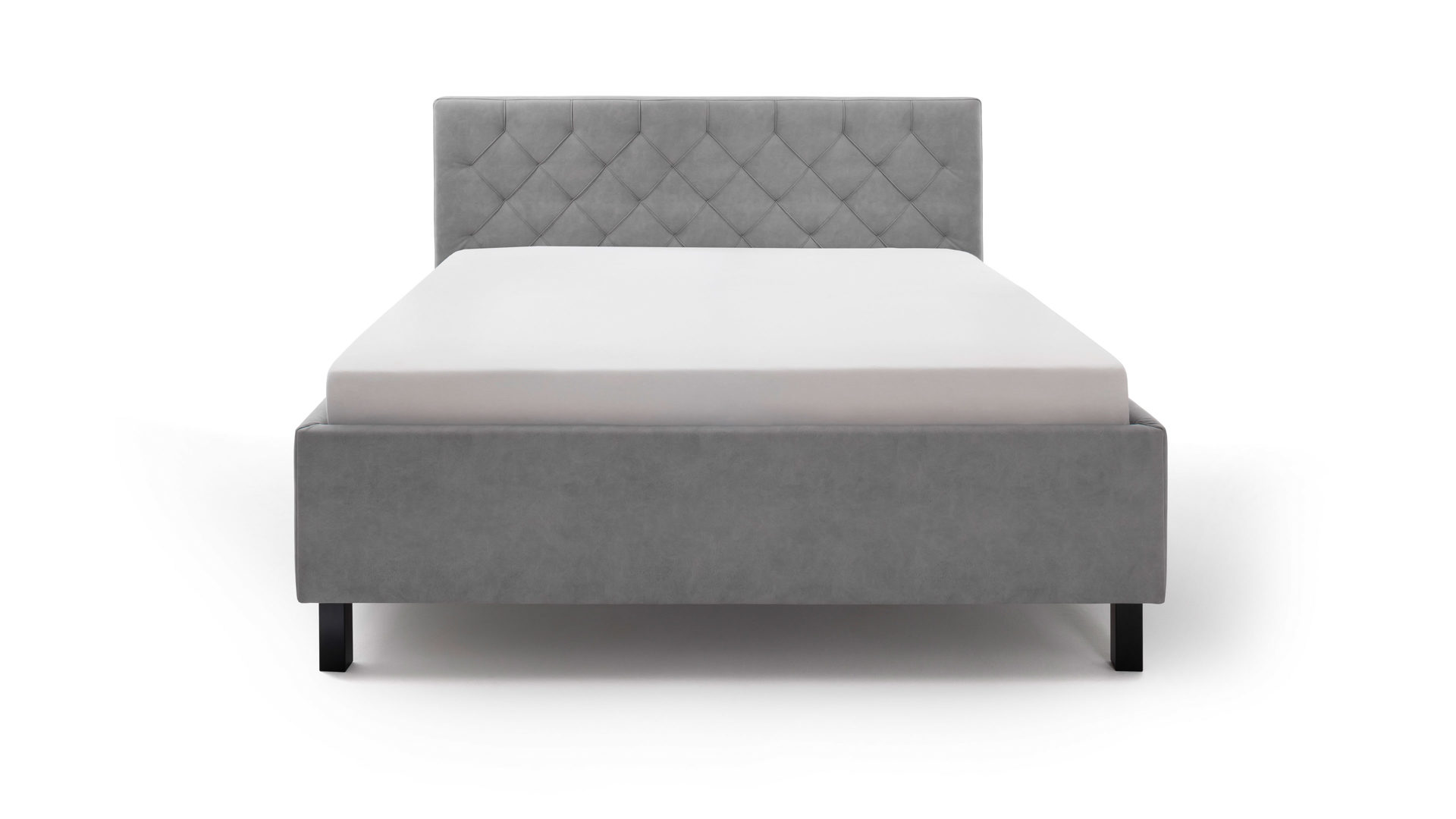 Polsterbett Meise.möbel aus Stoff in Hellgrau Polsterbett San Remo mit Bettkasten hellgrauer Bezug Bulus 32 & schwarze Holzfüße - Liegefläche ca. 180 x 200 cm