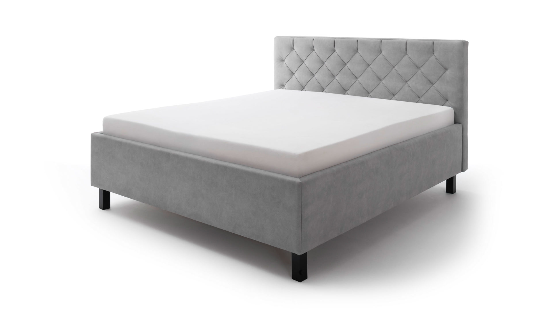 Polsterbett Meise.möbel aus Stoff in Hellgrau Polsterbett San Remo mit Bettkasten hellgrauer Bezug Bulus 32 & schwarze Holzfüße - Liegefläche ca. 180 x 200 cm