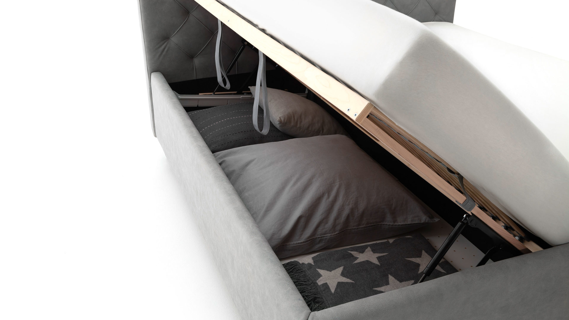 Polsterbett Meise.möbel aus Stoff in Hellgrau Polsterbett San Remo mit Bettkasten hellgrauer Bezug Bulus 32 & Metallfüße - Liegefläche ca. 180 x 200 cm