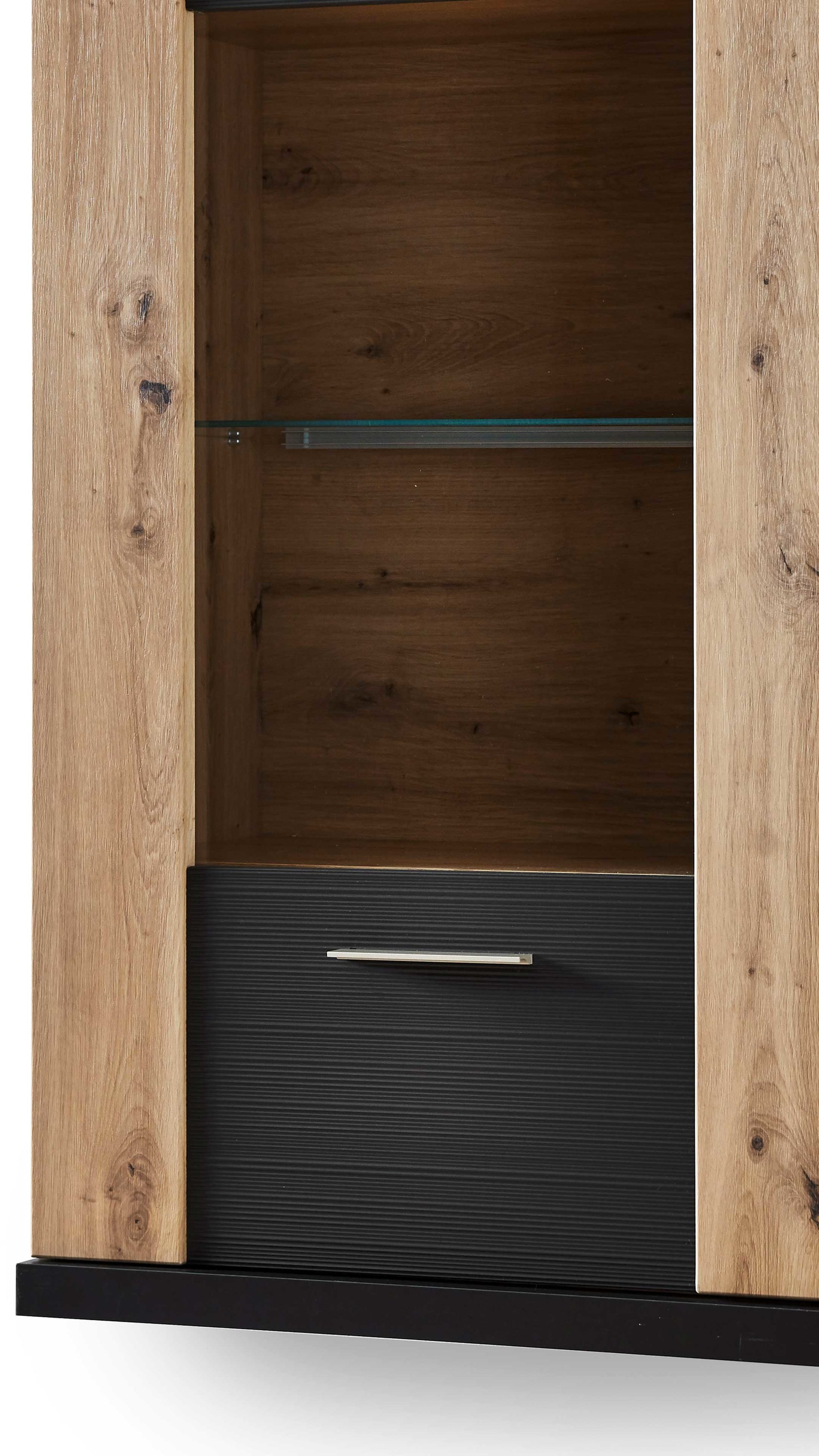 Wohnwand Ideal möbel aus Holz in Dunkelgrau Wohnkombination Manhattan - Wohnwand mit TV-Möbel Grau & Eiche Artisan – vierteilig, Breite ca. 322 cm