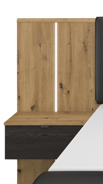 Bettgestell Rauch aus Holz in Holzfarben rauch ORANGE Apollon - Bettanlage mit zwei Hängenachttischen & Beleuchtung Schwarz & Eiche Artisan - Liegefläche ca. 180 x 200 cm