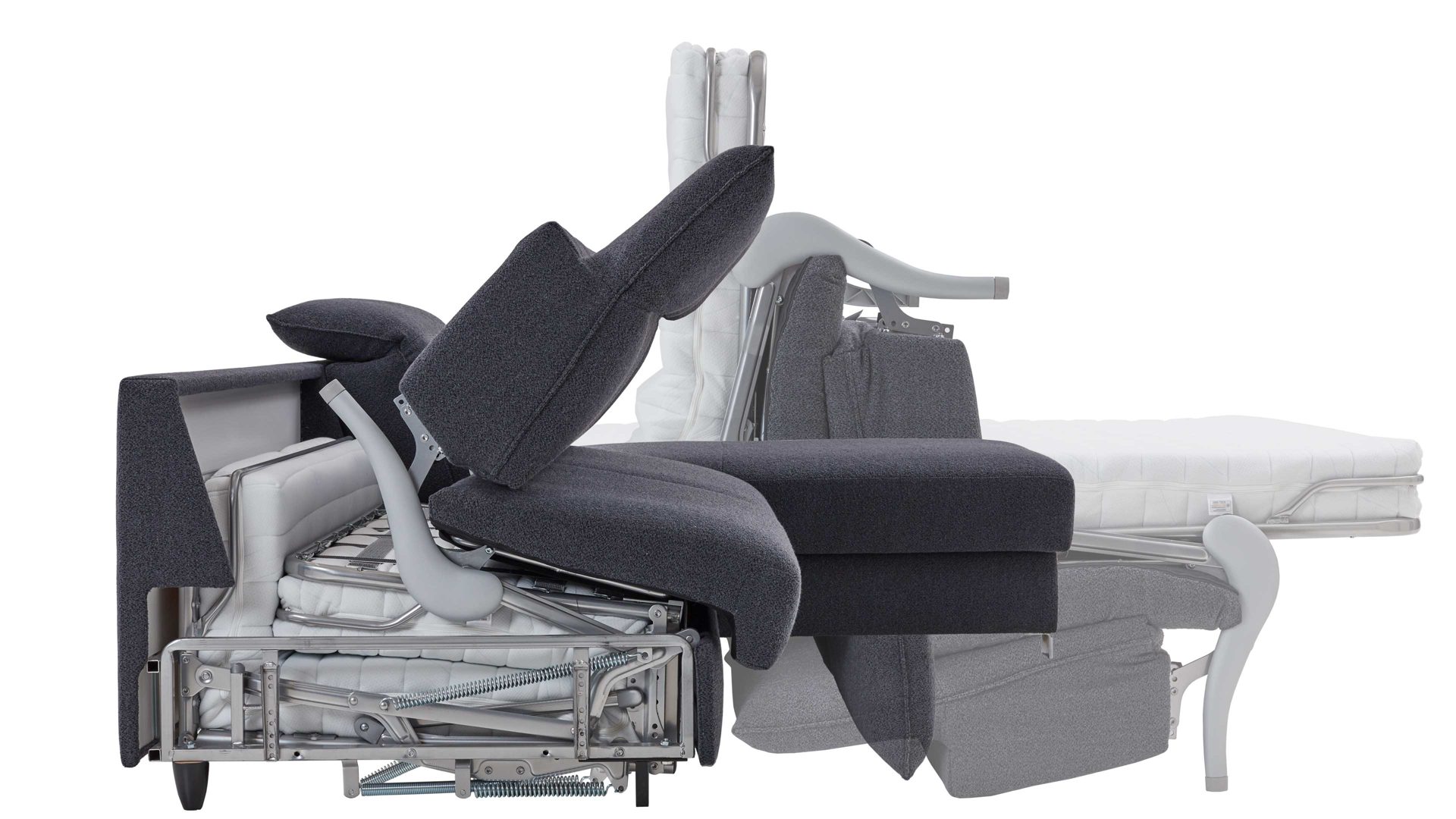 Ecksofa Bali aus Stoff in Grau Schlafsofa Florenz blaugrauer Bezug & Metallfüße - Stellfläche ca. 263 x 186 cm