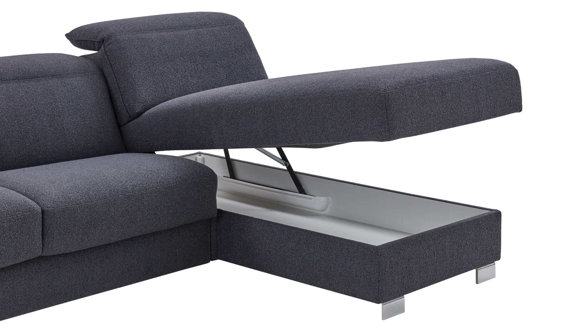 Ecksofa Bali aus Stoff in Grau Schlafsofa Florenz blaugrauer Bezug & Metallfüße - Stellfläche ca. 263 x 186 cm